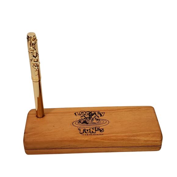 Vintage 1997 Looney Tunes Bugs Bunny Gold Tone Pen in Wooden Display Case - Picture 2 of 12